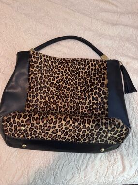 Leather Leopard Print Shoulder Tote